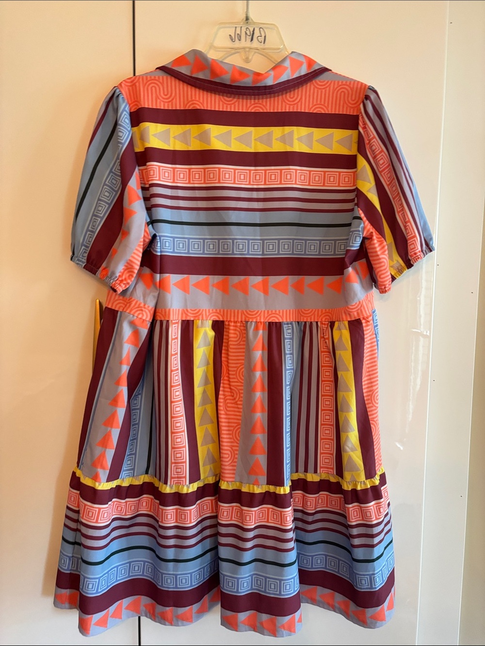 Woman’s Multicolor Geometric Button-Front Dress - Picture 3 of 3